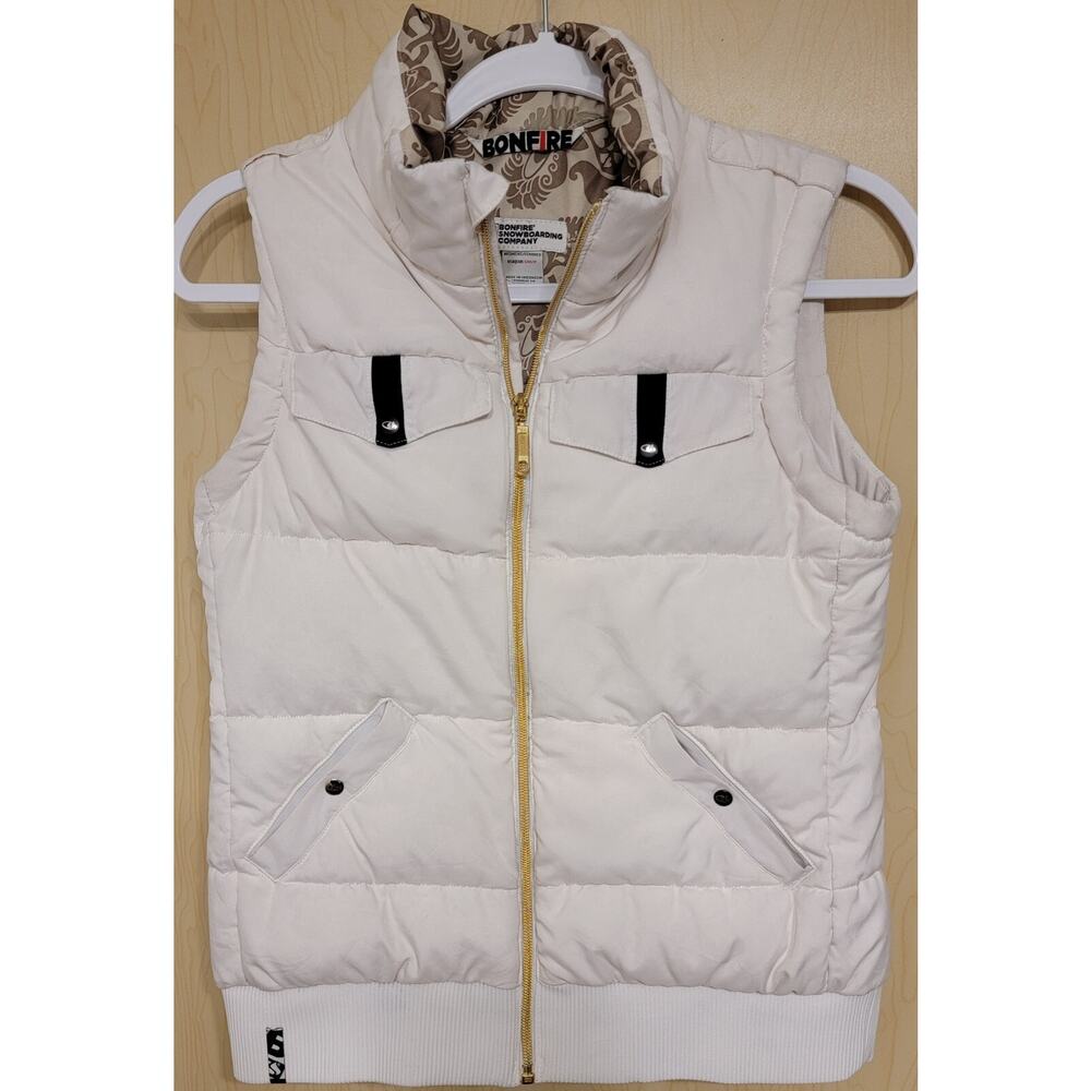Bonfire Snowboarding Co Womens Vest White Puffer Down Zip Front Pockets sz 6